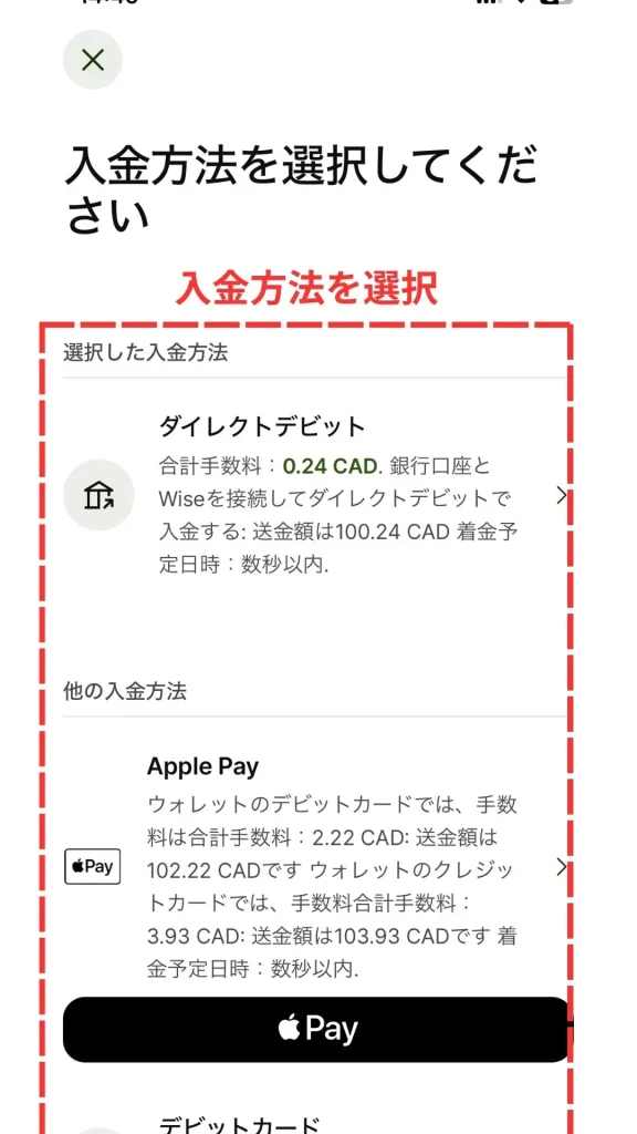 Wise口座への入金手順の画像３